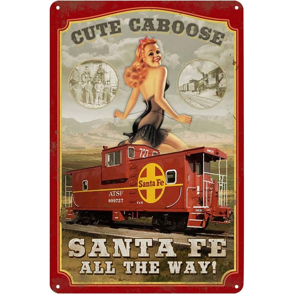 Pinup Girl Railroad Train Poster Tin Metal Signs Home Décor Vintage Wall Plaque